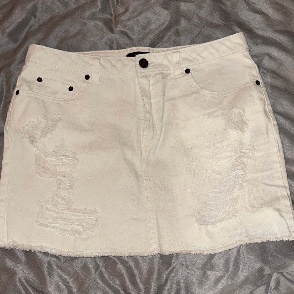 White Distressed Denim Skirt